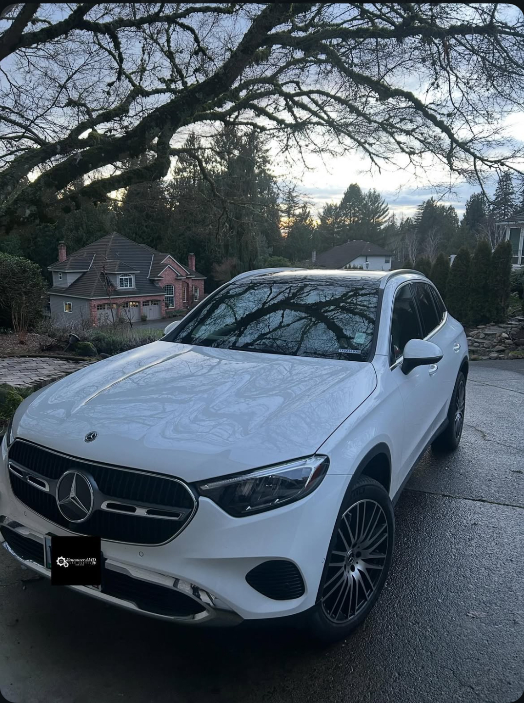 White Mercedes-Benz GLC with mirror-gloss paint after ceramic coating in Vancouver, WA